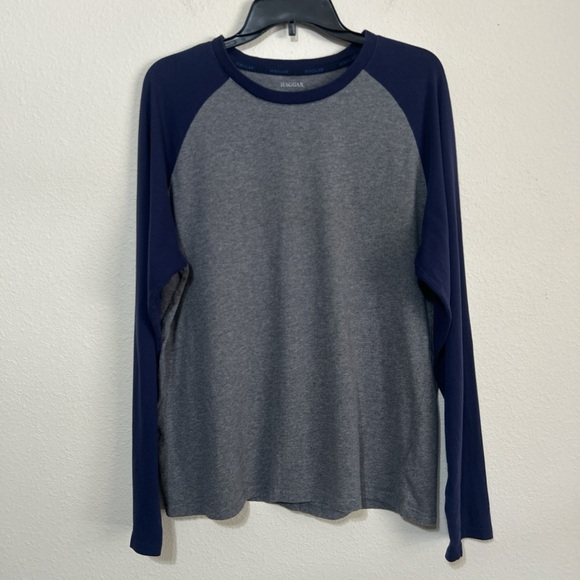 Haggar Men's Long Sleeve Baseball Tee Heather Gray and Navy Blue Size Large - Picture 4 of 7